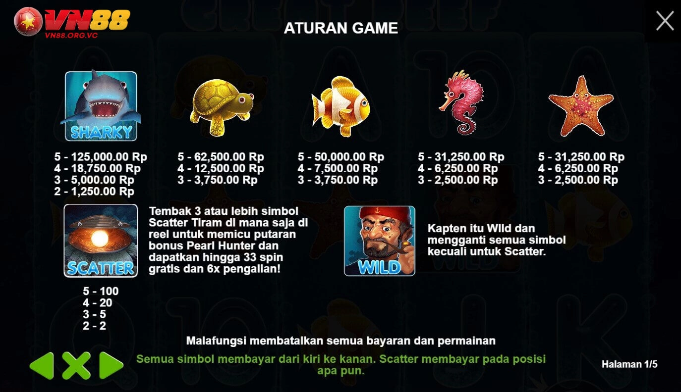 Bảng thanh toán biểu tượng trong game Great Reef
