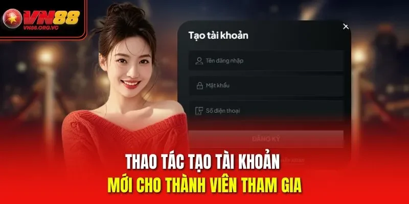 Thao tác tạo tài khoản mới cho thành viên tham gia VN88